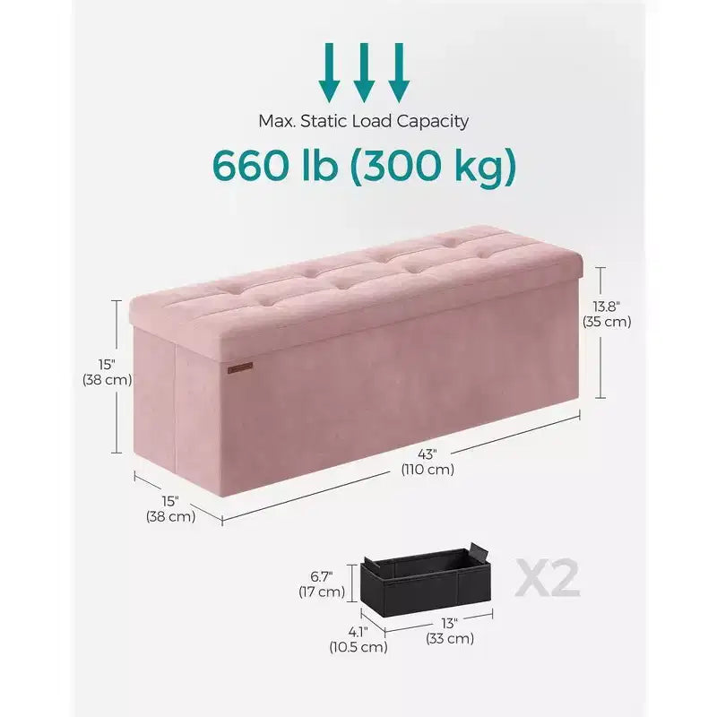 SONGMICS Banco otomano de almacenamiento, reposapiés plegable con 2 cajas de almacenamiento adicionales, soporta hasta 300 kg