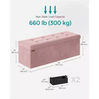 SONGMICS Banco otomano de almacenamiento, reposapiés plegable con 2 cajas de almacenamiento adicionales, soporta hasta 300 kg