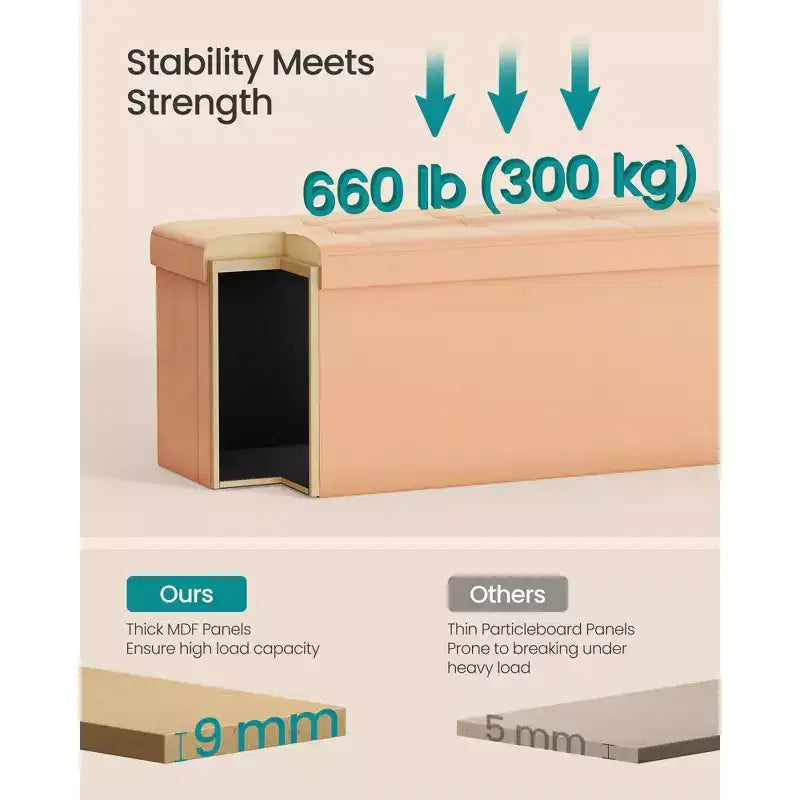 SONGMICS Banco otomano de almacenamiento, reposapiés plegable con 2 cajas de almacenamiento adicionales, soporta hasta 300 kg