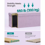 SONGMICS Banco otomano de almacenamiento, reposapiés plegable con 2 cajas de almacenamiento adicionales, soporta hasta 300 kg