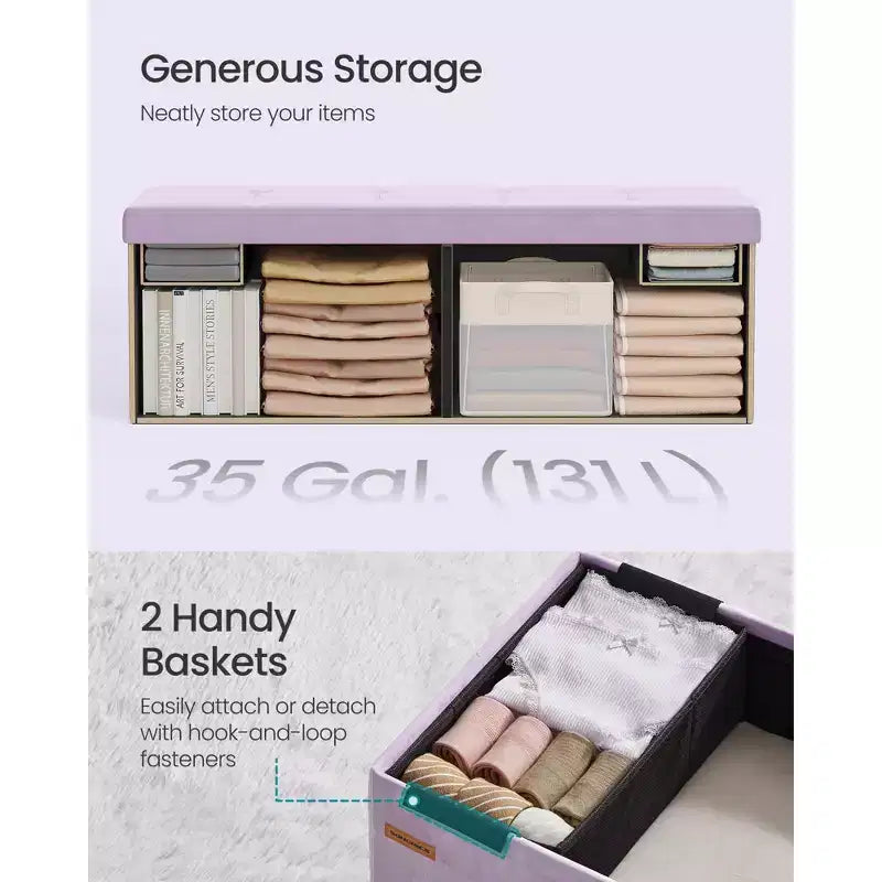 SONGMICS Banco otomano de almacenamiento, reposapiés plegable con 2 cajas de almacenamiento adicionales, soporta hasta 300 kg