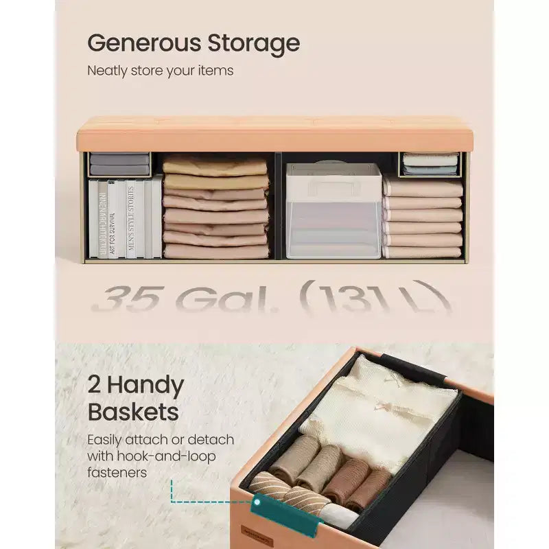 SONGMICS Banco otomano de almacenamiento, reposapiés plegable con 2 cajas de almacenamiento adicionales, soporta hasta 300 kg