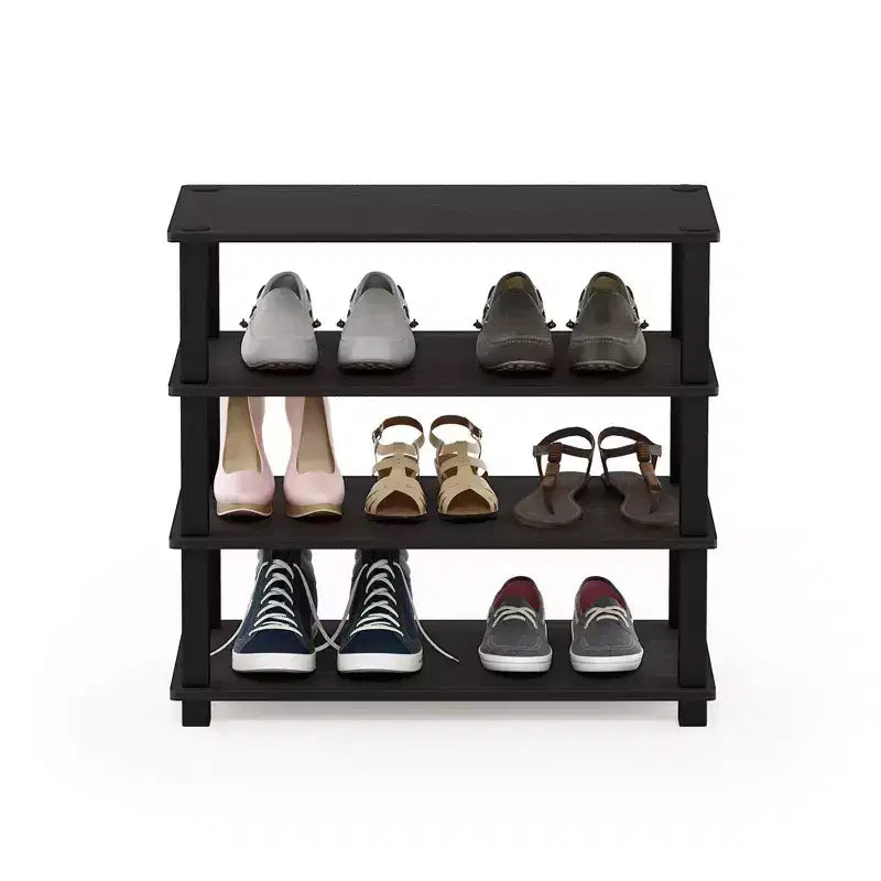 Furinno Estantería organizadora de almacenamiento de torre multifunción de 3/4 niveles para zapatos, para baño, sala de estar y entrada, Espresso/Negro
