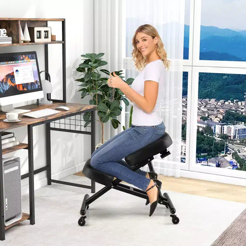 Costway Silla Ergonómica para Arrodillarse, Taburete Ajustable con Ruedas Universales Bloqueables y Asiento Angulado