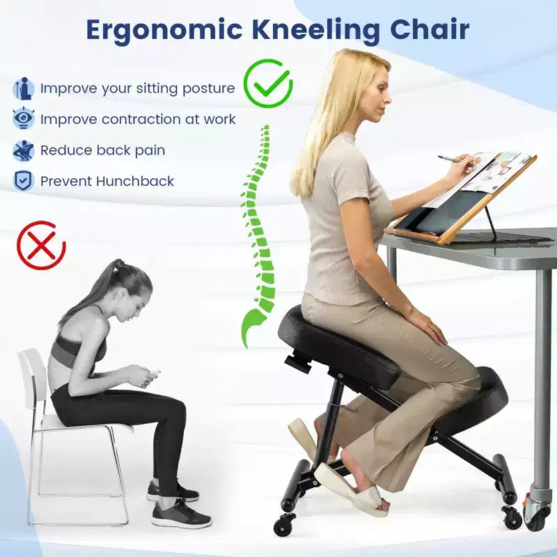 Costway Silla Ergonómica para Arrodillarse, Taburete Ajustable con Ruedas Universales Bloqueables y Asiento Angulado