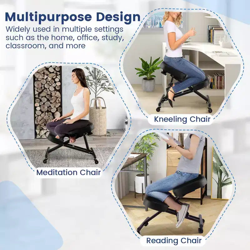 Costway Silla Ergonómica para Arrodillarse, Taburete Ajustable con Ruedas Universales Bloqueables y Asiento Angulado