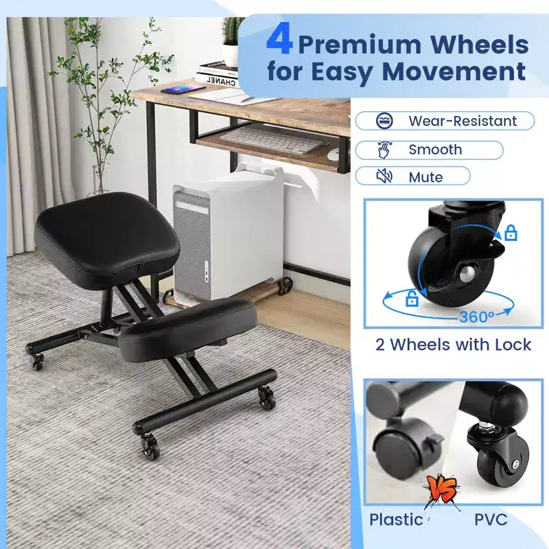 Costway Silla Ergonómica para Arrodillarse, Taburete Ajustable con Ruedas Universales Bloqueables y Asiento Angulado