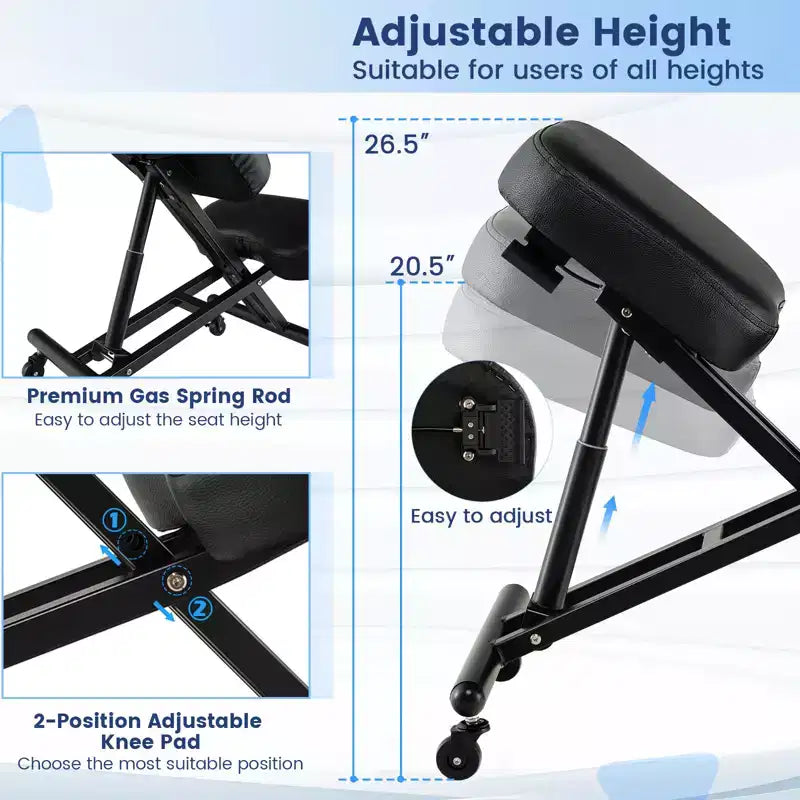 Costway Silla Ergonómica para Arrodillarse, Taburete Ajustable con Ruedas Universales Bloqueables y Asiento Angulado