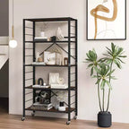 Estantería plegable de 5 niveles Costway, diseño de bricolaje libre con 4 ruedas universales, cocina, negro/natural