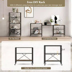 Estantería plegable de 5 niveles Costway, diseño de bricolaje libre con 4 ruedas universales, cocina, negro/natural