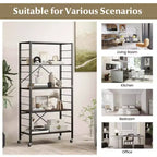 Estantería plegable de 5 niveles Costway, diseño de bricolaje libre con 4 ruedas universales, cocina, negro/natural