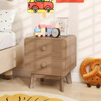 Costway 1/2 Uds. Mesita de Noche Moderna de 2 Cajones con Patas de Madera Maciza de Caucho, Marrón