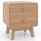 Costway 1/2 Uds. Mesita de Noche Moderna de 2 Cajones con Patas de Madera Maciza de Caucho, Marrón