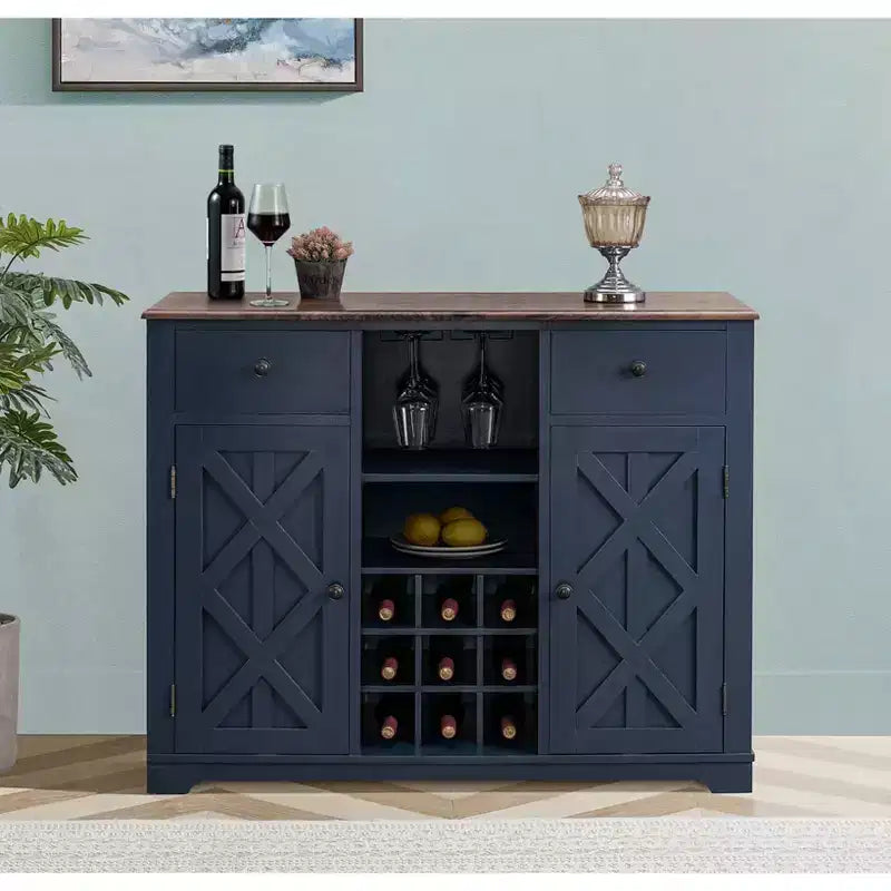 Mueble bar de madera de 47" con pomos de níquel cepillado - Home Essentials