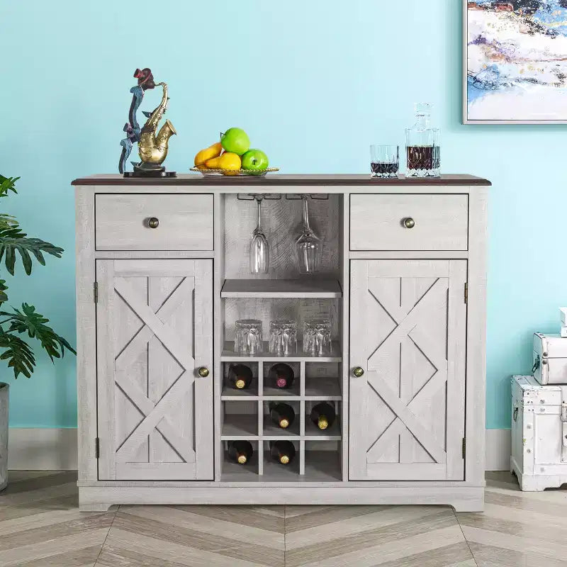 Mueble bar de madera de 47" con pomos de níquel cepillado - Home Essentials