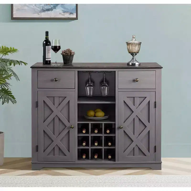 Mueble bar de madera de 47" con pomos de níquel cepillado - Home Essentials