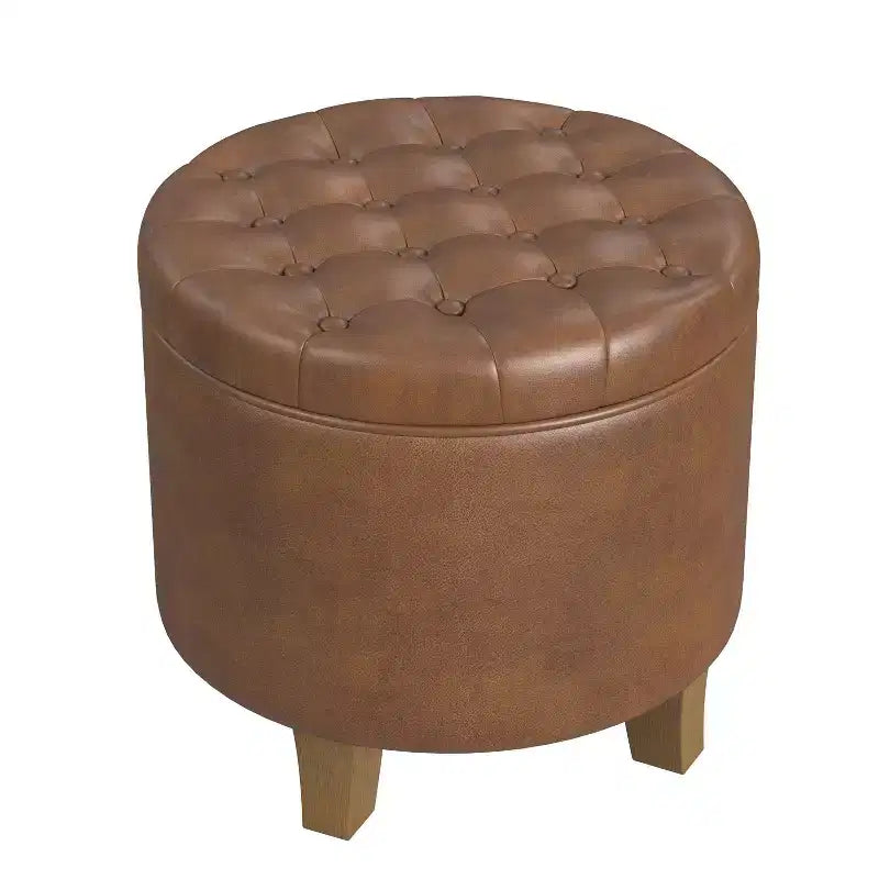 Puf otomano de almacenamiento redondo de piel sintética - HomePop