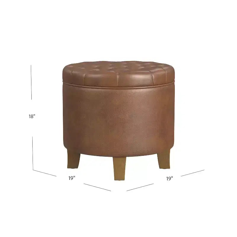 Puf otomano de almacenamiento redondo de piel sintética - HomePop
