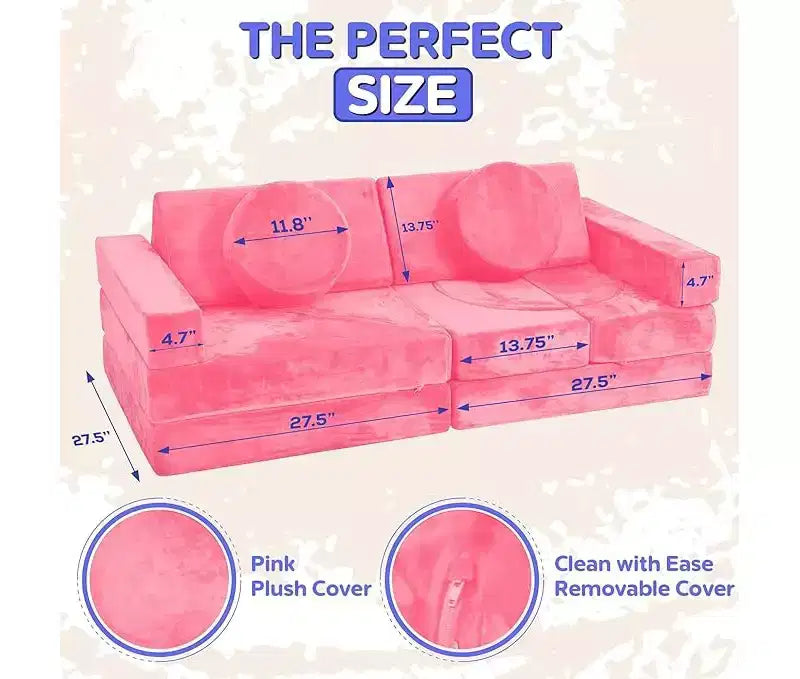 Contour Comfort Sofá Infantil 14 Piezas Juego Modular Infantil Sofá Convertible para Niños con Cojines de Espuma Suave | Sofá Fortaleza para Niños, Muebles para Sala de Juegos Infantiles