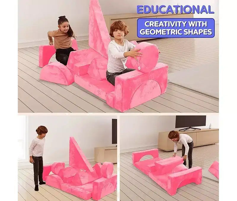 Contour Comfort Sofá Infantil 14 Piezas Juego Modular Infantil Sofá Convertible para Niños con Cojines de Espuma Suave | Sofá Fortaleza para Niños, Muebles para Sala de Juegos Infantiles