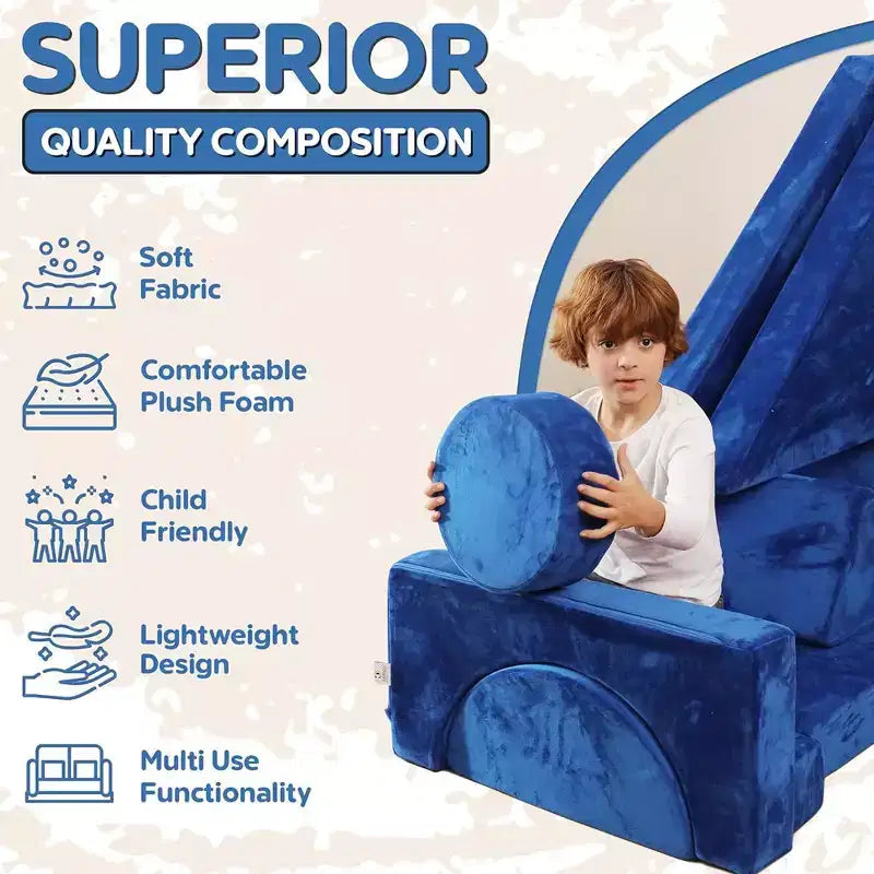 Contour Comfort Sofá Infantil 14 Piezas Juego Modular Infantil Sofá Convertible para Niños con Cojines de Espuma Suave | Sofá Fortaleza para Niños, Muebles para Sala de Juegos Infantiles