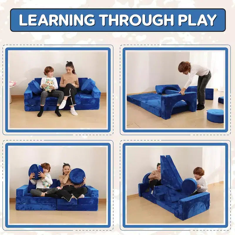 Contour Comfort Sofá Infantil 14 Piezas Juego Modular Infantil Sofá Convertible para Niños con Cojines de Espuma Suave | Sofá Fortaleza para Niños, Muebles para Sala de Juegos Infantiles