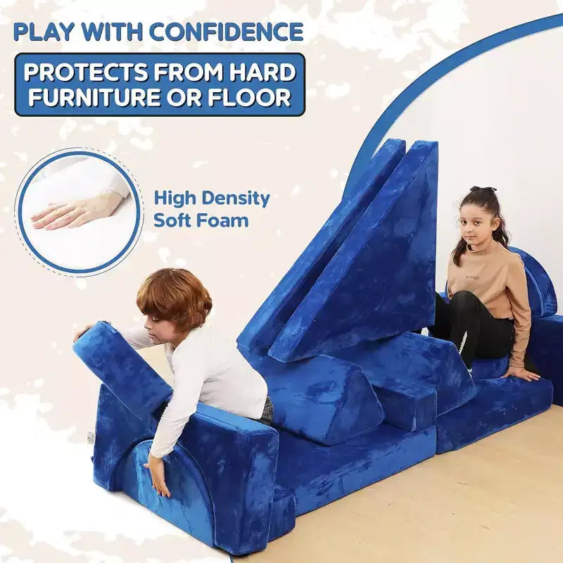 Contour Comfort Sofá Infantil 14 Piezas Juego Modular Infantil Sofá Convertible para Niños con Cojines de Espuma Suave | Sofá Fortaleza para Niños, Muebles para Sala de Juegos Infantiles