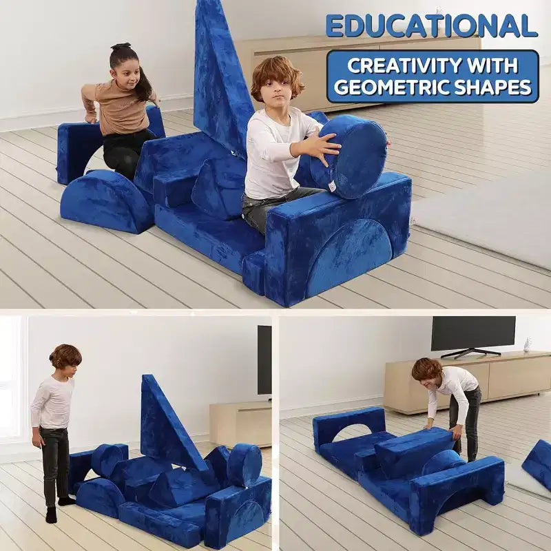 Contour Comfort Sofá Infantil 14 Piezas Juego Modular Infantil Sofá Convertible para Niños con Cojines de Espuma Suave | Sofá Fortaleza para Niños, Muebles para Sala de Juegos Infantiles