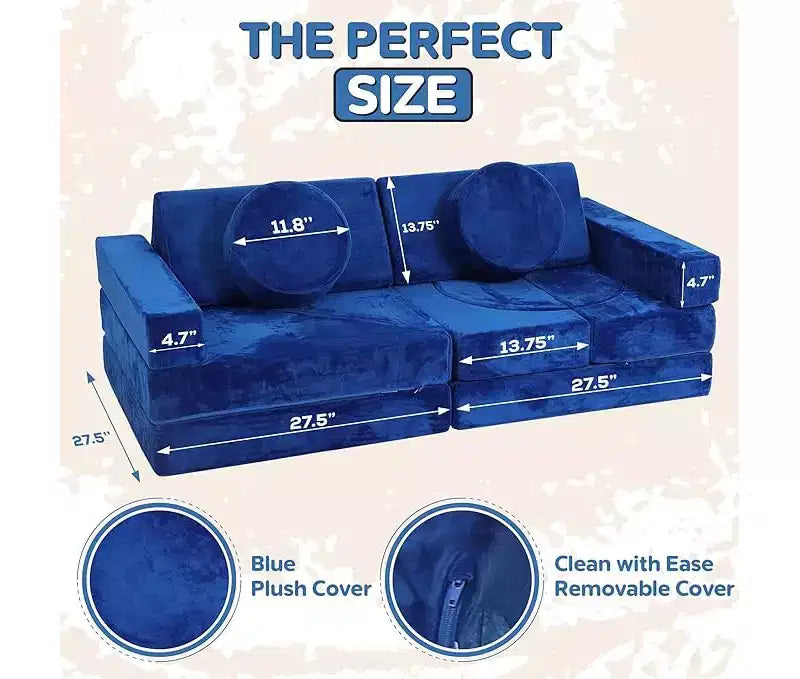 Contour Comfort Sofá Infantil 14 Piezas Juego Modular Infantil Sofá Convertible para Niños con Cojines de Espuma Suave | Sofá Fortaleza para Niños, Muebles para Sala de Juegos Infantiles