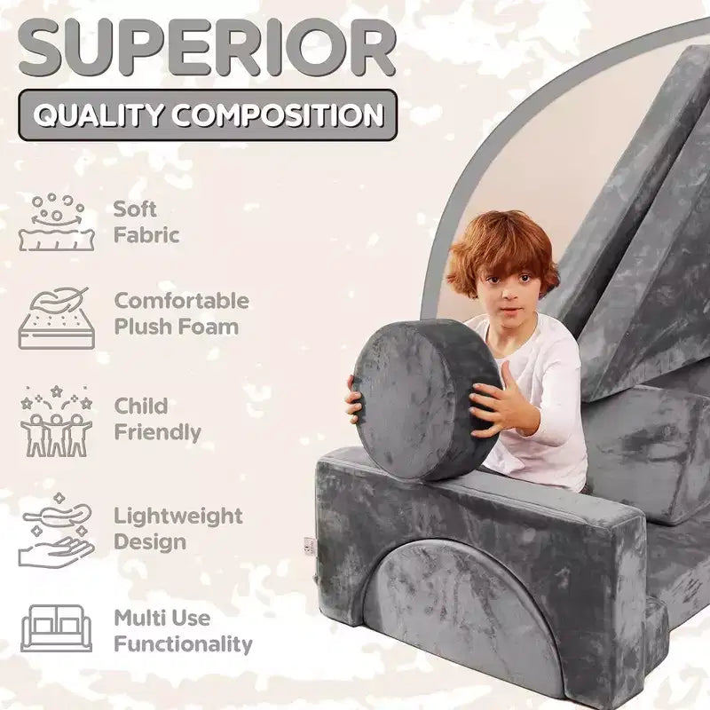 Contour Comfort Sofá Infantil 14 Piezas Juego Modular Infantil Sofá Convertible para Niños con Cojines de Espuma Suave | Sofá Fortaleza para Niños, Muebles para Sala de Juegos Infantiles