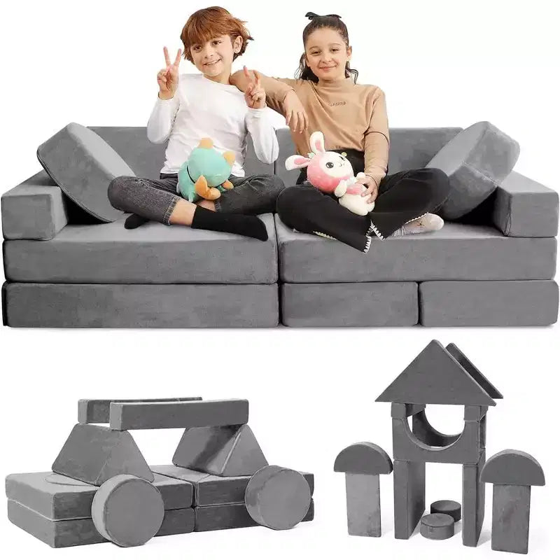 Contour Comfort Sofá Infantil 14 Piezas Juego Modular Infantil Sofá Convertible para Niños con Cojines de Espuma Suave | Sofá Fortaleza para Niños, Muebles para Sala de Juegos Infantiles