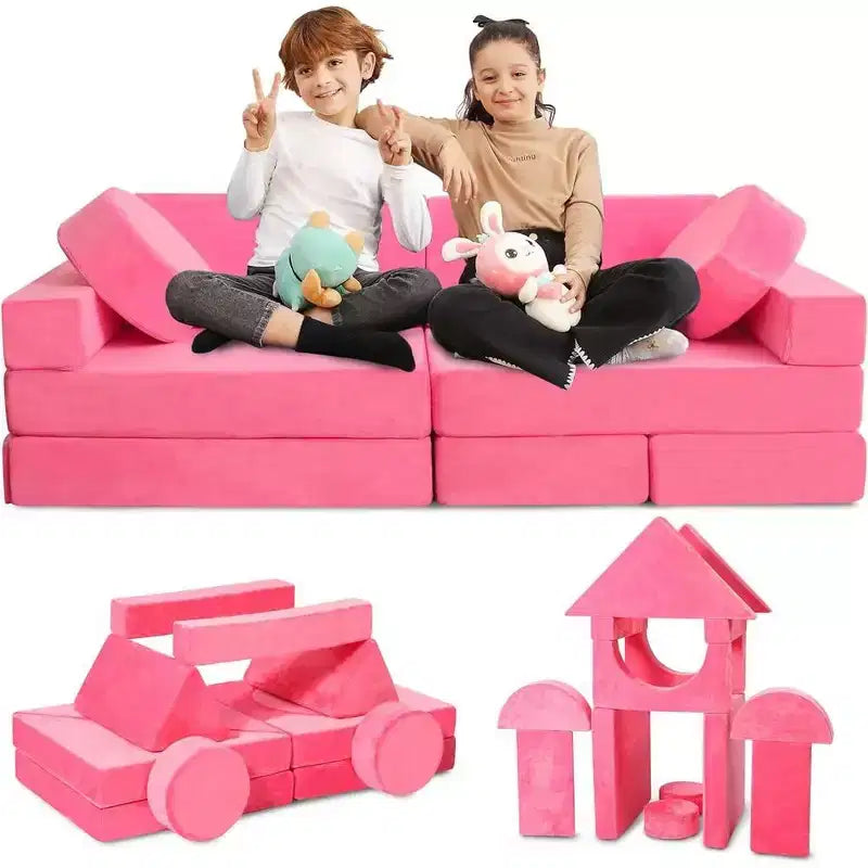 Contour Comfort Sofá Infantil 14 Piezas Juego Modular Infantil Sofá Convertible para Niños con Cojines de Espuma Suave | Sofá Fortaleza para Niños, Muebles para Sala de Juegos Infantiles
