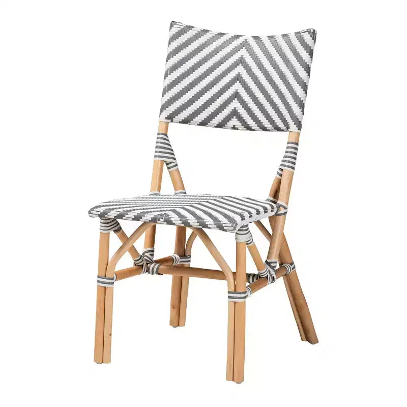 bali & pari Shai Silla Bistró Moderna Gris Francés y Blanca con Tejido y Ratán Natural