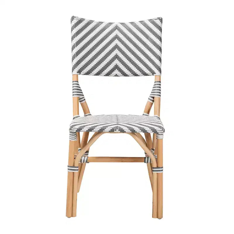 bali & pari Shai Silla Bistró Moderna Gris Francés y Blanca con Tejido y Ratán Natural
