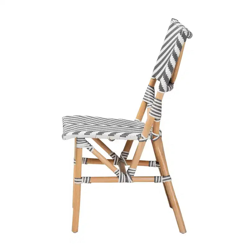 bali & pari Shai Silla Bistró Moderna Gris Francés y Blanca con Tejido y Ratán Natural