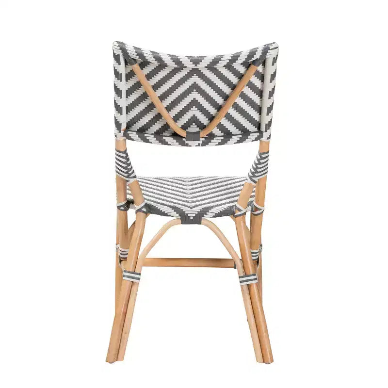 bali & pari Shai Silla Bistró Moderna Gris Francés y Blanca con Tejido y Ratán Natural