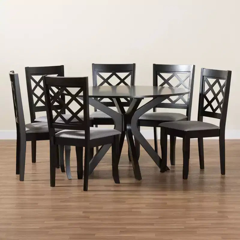 Juego de comedor Baxton Studio Jana moderno, de 7 piezas, con tela gris y madera con acabado marrón expreso