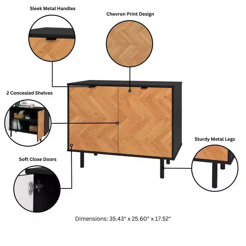 Mueble auxiliar moderno de mediados de siglo Liam de 2 estantes de Manhattan Comfort