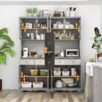 Famapy 61.2W Gabinete de Almacenamiento Gris, Aparador, Vitrina de Cocina con Moldura de Base Ornamental: Combinación de Elegancia y Utilidad