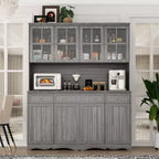 Famapy 61.2W Gabinete de Almacenamiento Gris, Aparador, Vitrina de Cocina con Moldura de Base Ornamental: Combinación de Elegancia y Utilidad