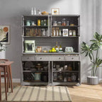 Famapy 61.2W Gabinete de Almacenamiento Gris, Aparador, Vitrina de Cocina con Moldura de Base Ornamental: Combinación de Elegancia y Utilidad