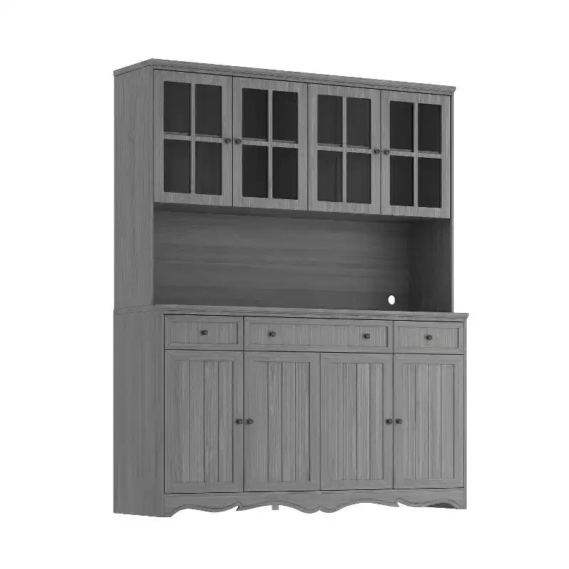 Famapy 61.2W Gabinete de Almacenamiento Gris, Aparador, Vitrina de Cocina con Moldura de Base Ornamental: Combinación de Elegancia y Utilidad