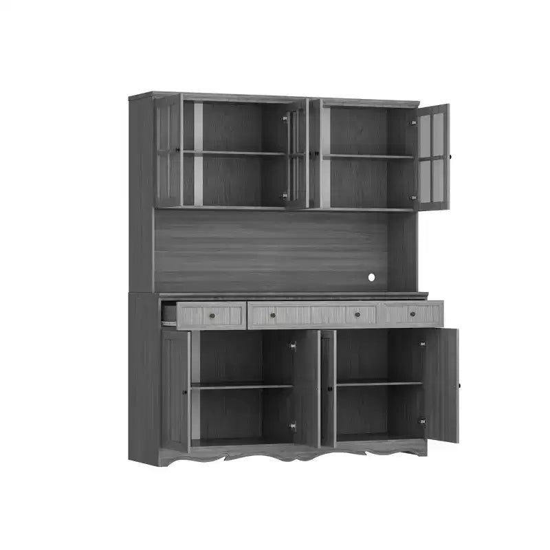 Famapy 61.2W Gabinete de Almacenamiento Gris, Aparador, Vitrina de Cocina con Moldura de Base Ornamental: Combinación de Elegancia y Utilidad