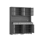 Famapy 61.2W Gabinete de Almacenamiento Gris, Aparador, Vitrina de Cocina con Moldura de Base Ornamental: Combinación de Elegancia y Utilidad