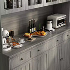 Famapy 61.2W Gabinete de Almacenamiento Gris, Aparador, Vitrina de Cocina con Moldura de Base Ornamental: Combinación de Elegancia y Utilidad