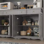 Famapy 61.2W Gabinete de Almacenamiento Gris, Aparador, Vitrina de Cocina con Moldura de Base Ornamental: Combinación de Elegancia y Utilidad