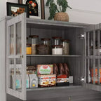 Famapy 61.2W Gabinete de Almacenamiento Gris, Aparador, Vitrina de Cocina con Moldura de Base Ornamental: Combinación de Elegancia y Utilidad