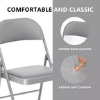 Sillas plegables SUGIFT con asientos acolchados, estructura metálica con asiento y respaldo de vinilo, capacidad 159 kg, grises, juego de 4
