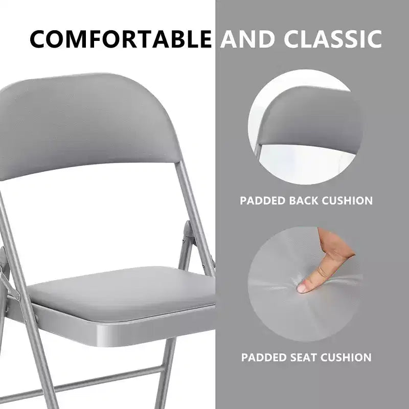 Sillas plegables SUGIFT con asientos acolchados, estructura metálica con asiento y respaldo de vinilo, capacidad 159 kg, grises, juego de 4