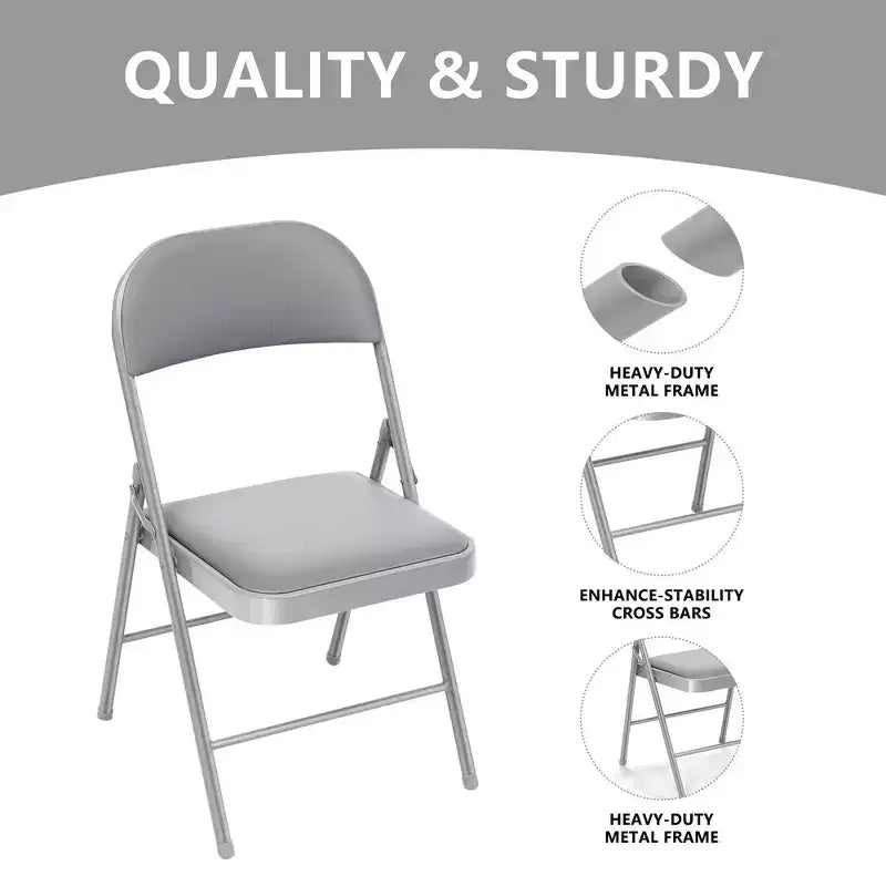 Sillas plegables SUGIFT con asientos acolchados, estructura metálica con asiento y respaldo de vinilo, capacidad 159 kg, grises, juego de 4